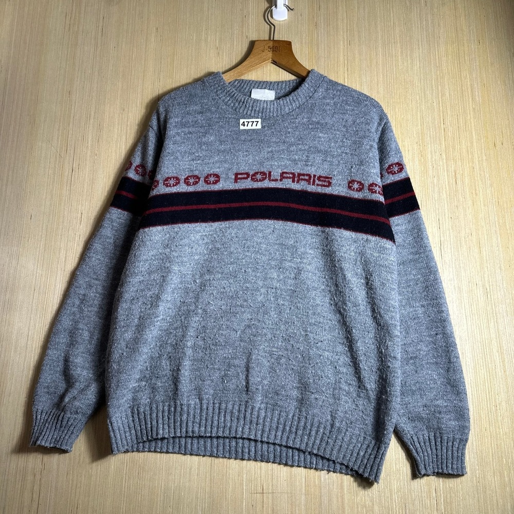 Vintage Polaris Pullover Sweater Mens Large Gray Long Sleeve Stripped 90s